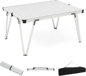 COSTWAY Folding Low Picnic Table, Portable Camping Table with Storage Bag, Lightweight Aluminum Foldable Roll-Up Table 3FT, Outdoor Camp Table for Party, Tailgating, Beach & Backyard (Silver)