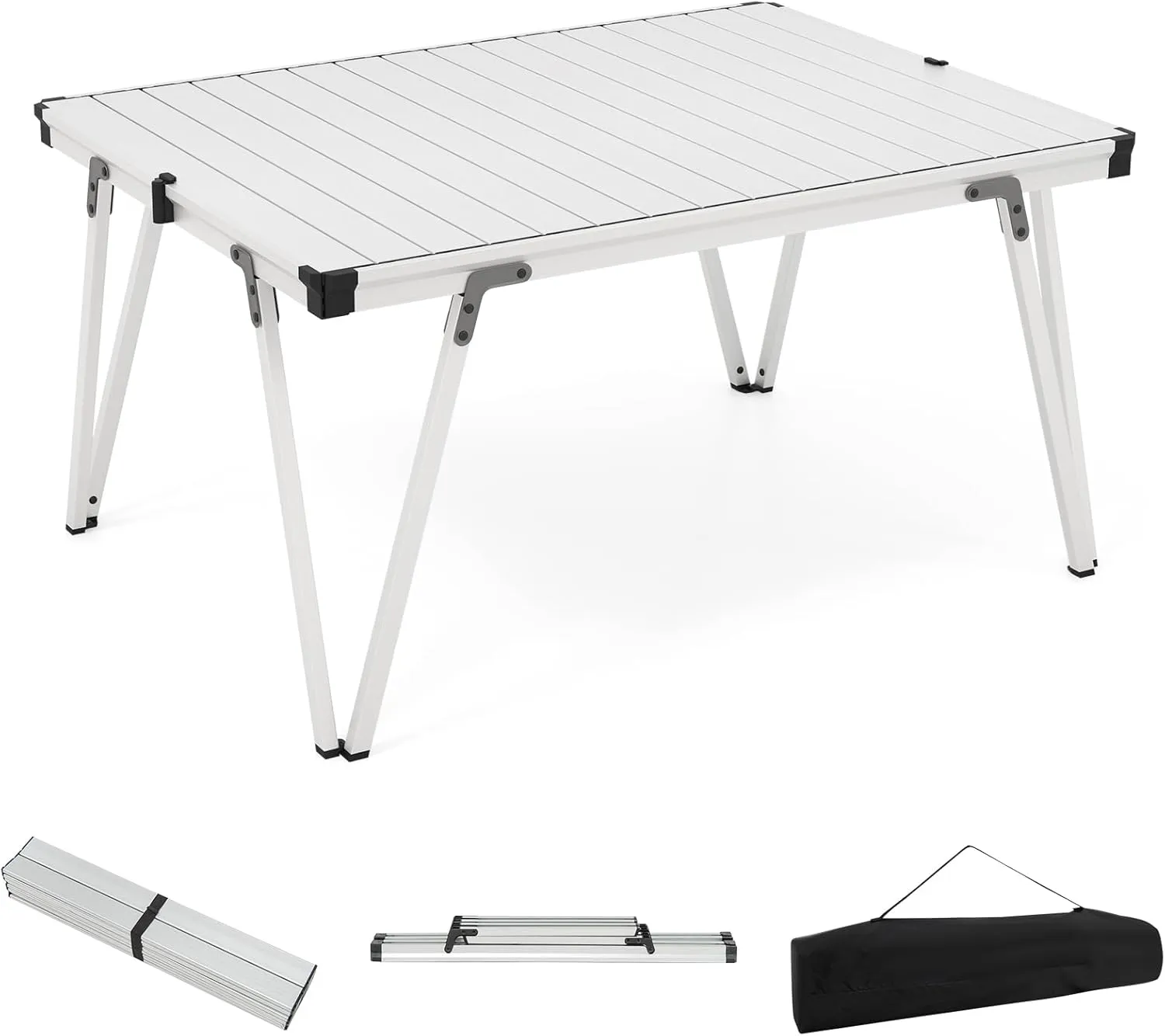 COSTWAY Folding Low Picnic Table, Portable Camping Table with Storage Bag, Lightweight Aluminum Foldable Roll-Up Table 3FT, Outdoor Camp Table for Party, Tailgating, Beach & Backyard (Silver)