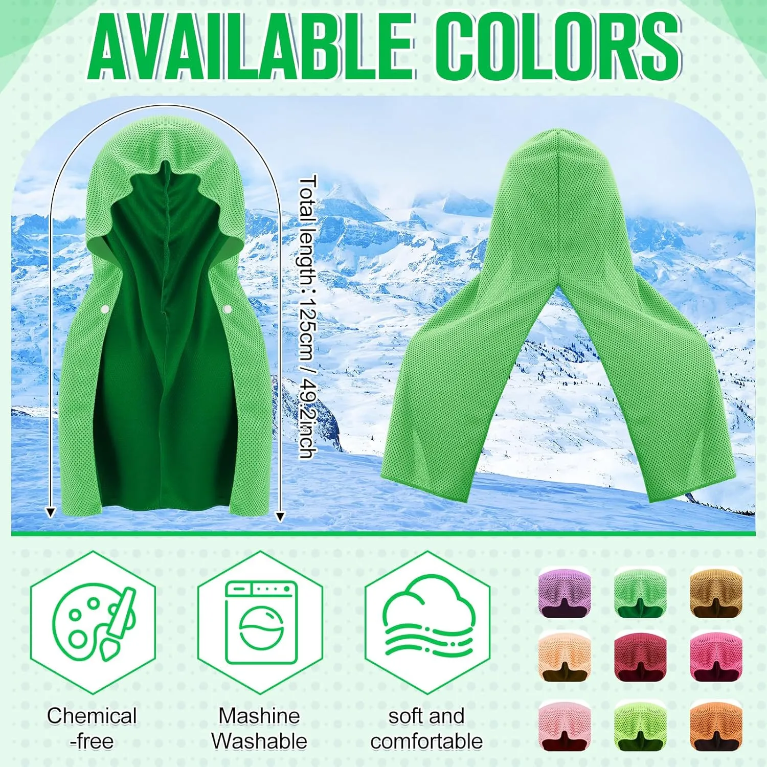 Coume 9 Pack Cooling Hoodie Towels for Neck and Face Absorbent Quick-Drying Instant Cooling Towels UV Protection Neck Wraps Soft Breathable Towel for Sport Workout Gym
