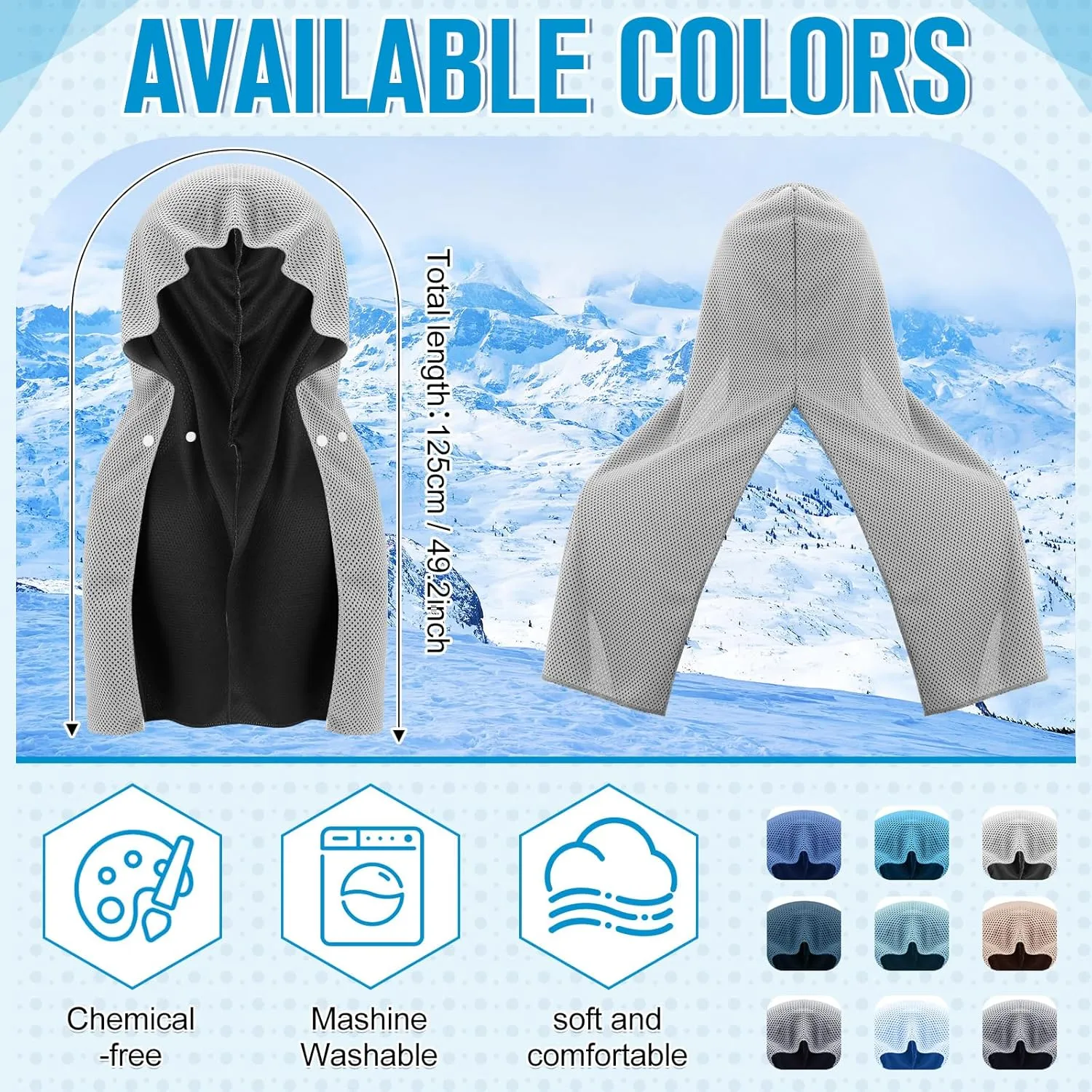 Coume 9 Pack Cooling Hoodie Towels for Neck and Face Absorbent Quick-Drying Instant Cooling Towels UV Protection Neck Wraps Soft Breathable Towel for Sport Workout Gym