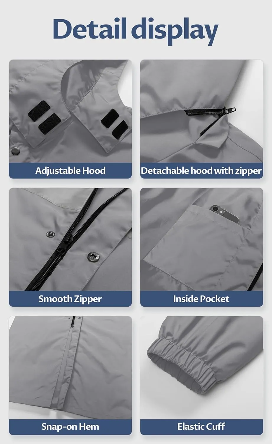 CREATMO US Men's Long Rain Coat Waterproof Packable Rain Jacket Outdoor Lightweight Windbreaker with Hood