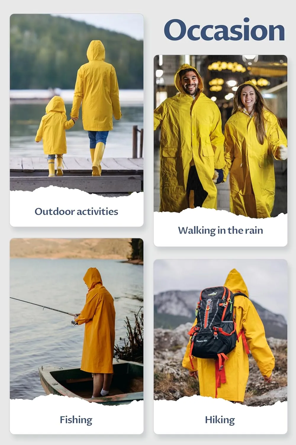 CREATMO US Men's Long Rain Coat Waterproof Packable Rain Jacket Outdoor Lightweight Windbreaker with Hood