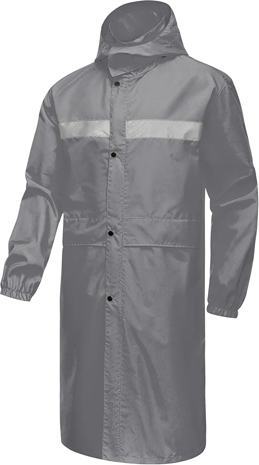 CREATMO US Men's Long Rain Coat Waterproof Packable Rain Jacket Outdoor Lightweight Windbreaker with Hood