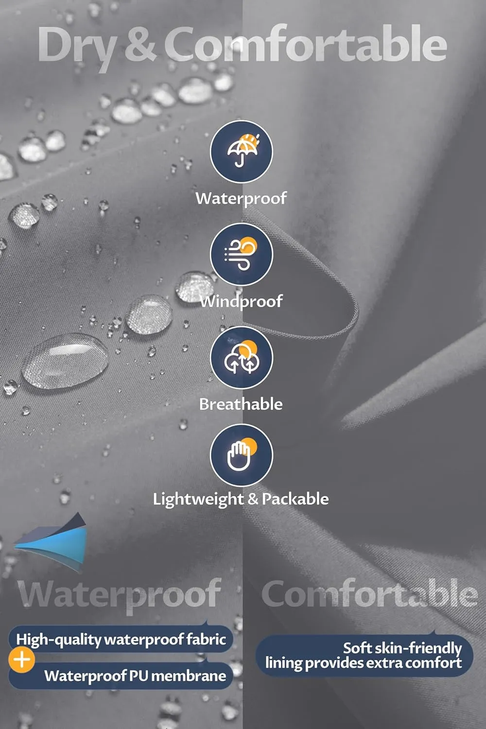 CREATMO US Men's Long Rain Coat Waterproof Packable Rain Jacket Outdoor Lightweight Windbreaker with Hood