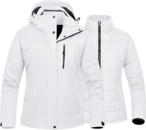 CREATMO US Women's 3 In 1 Waterproof Ski Jacket Windproof Snowboarding Jacket Warm Winter Snow Coat Raincoat