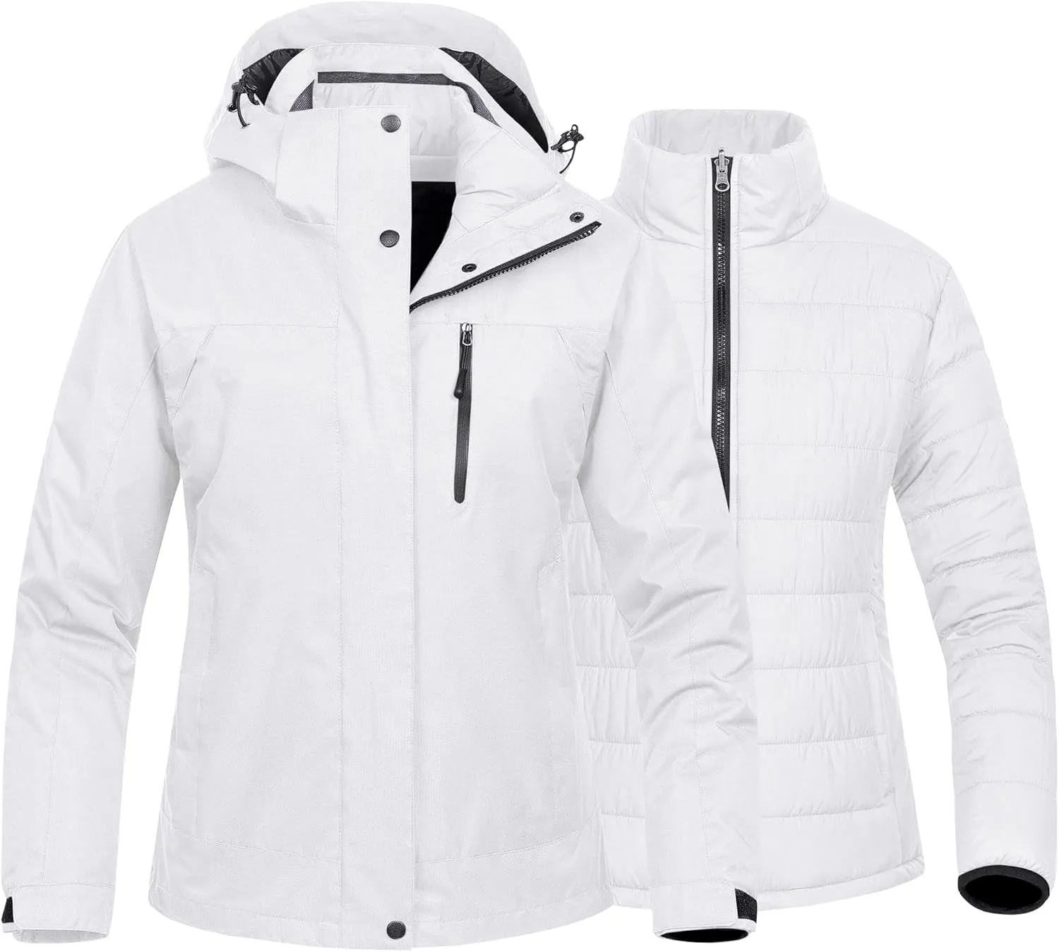 CREATMO US Women's 3 In 1 Waterproof Ski Jacket Windproof Snowboarding Jacket Warm Winter Snow Coat Raincoat