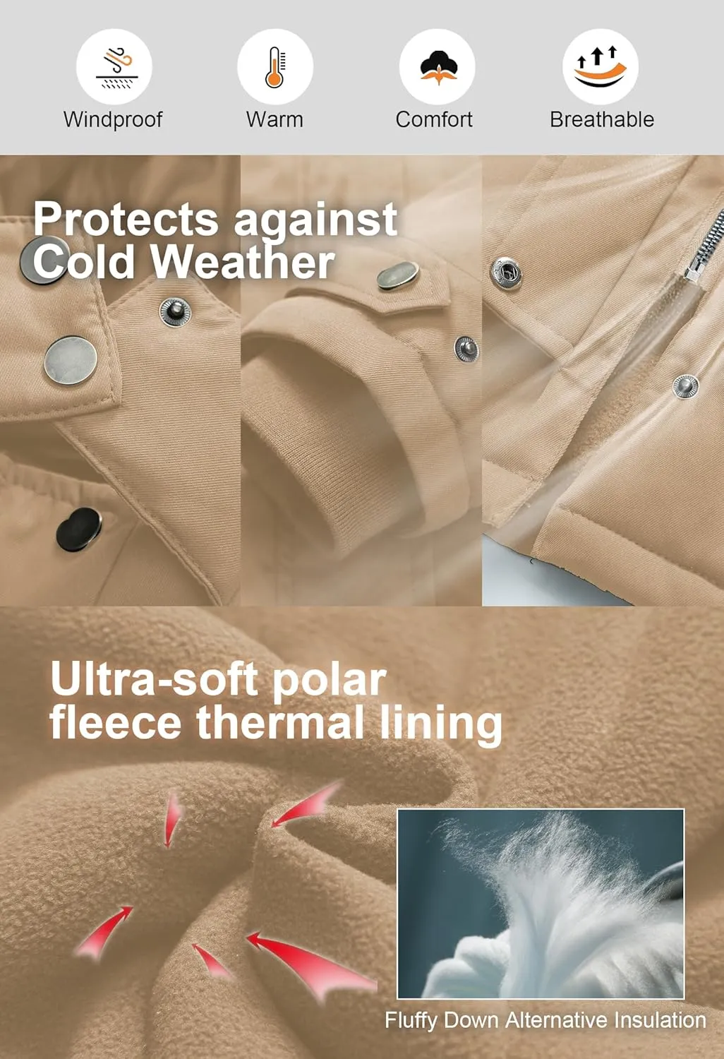CREATMO US Women's Plus Size Winter Coat Waterproof Long Puffer Jacket Warm Military Thicken Parka with Fur Hood