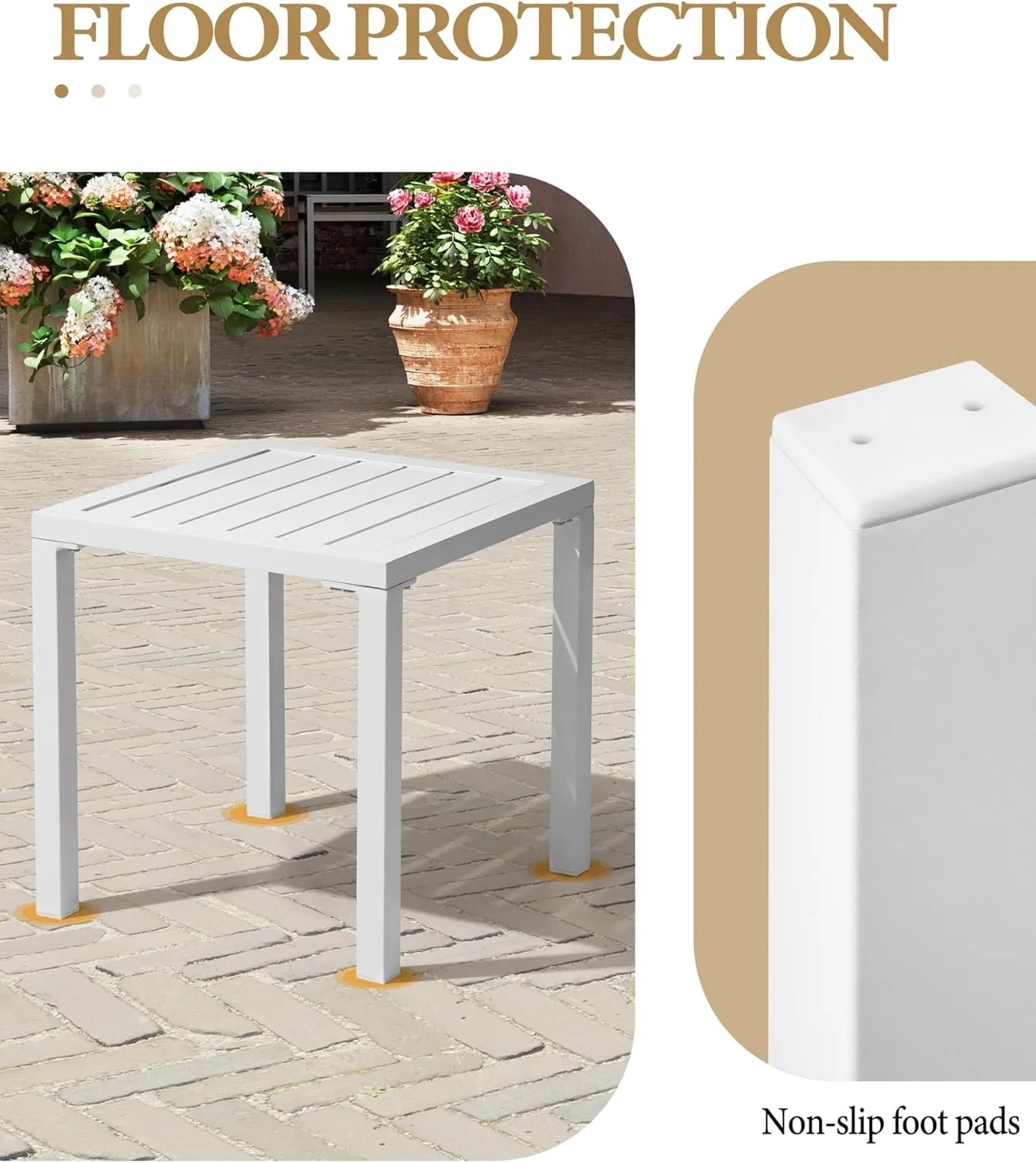Crestlive Products Aluminum Outdoor Side Table, Pool Lounge Chair Side Table, Weather Resistant Small Square Coffee End Table for Patio, Yard, Garden, Porch, Deck, Indoor, Outdoor (White)