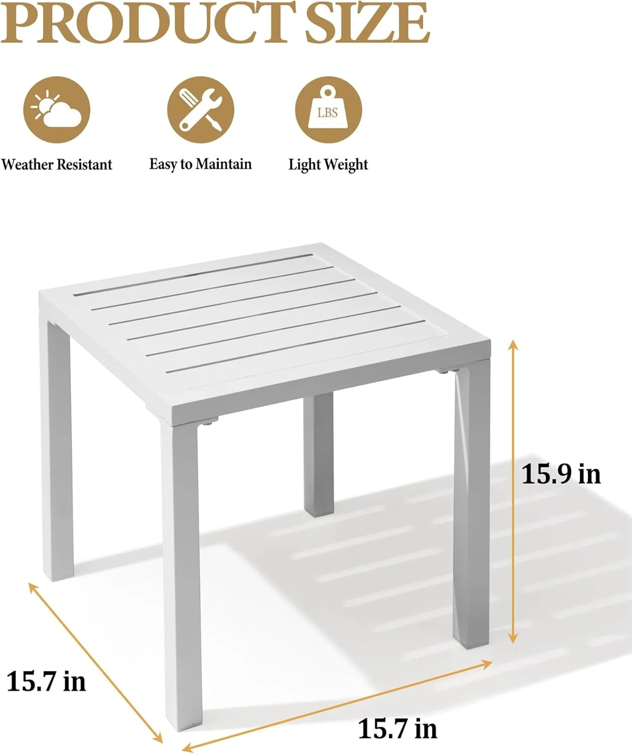 Crestlive Products Aluminum Outdoor Side Table, Pool Lounge Chair Side Table, Weather Resistant Small Square Coffee End Table for Patio, Yard, Garden, Porch, Deck, Indoor, Outdoor (White)