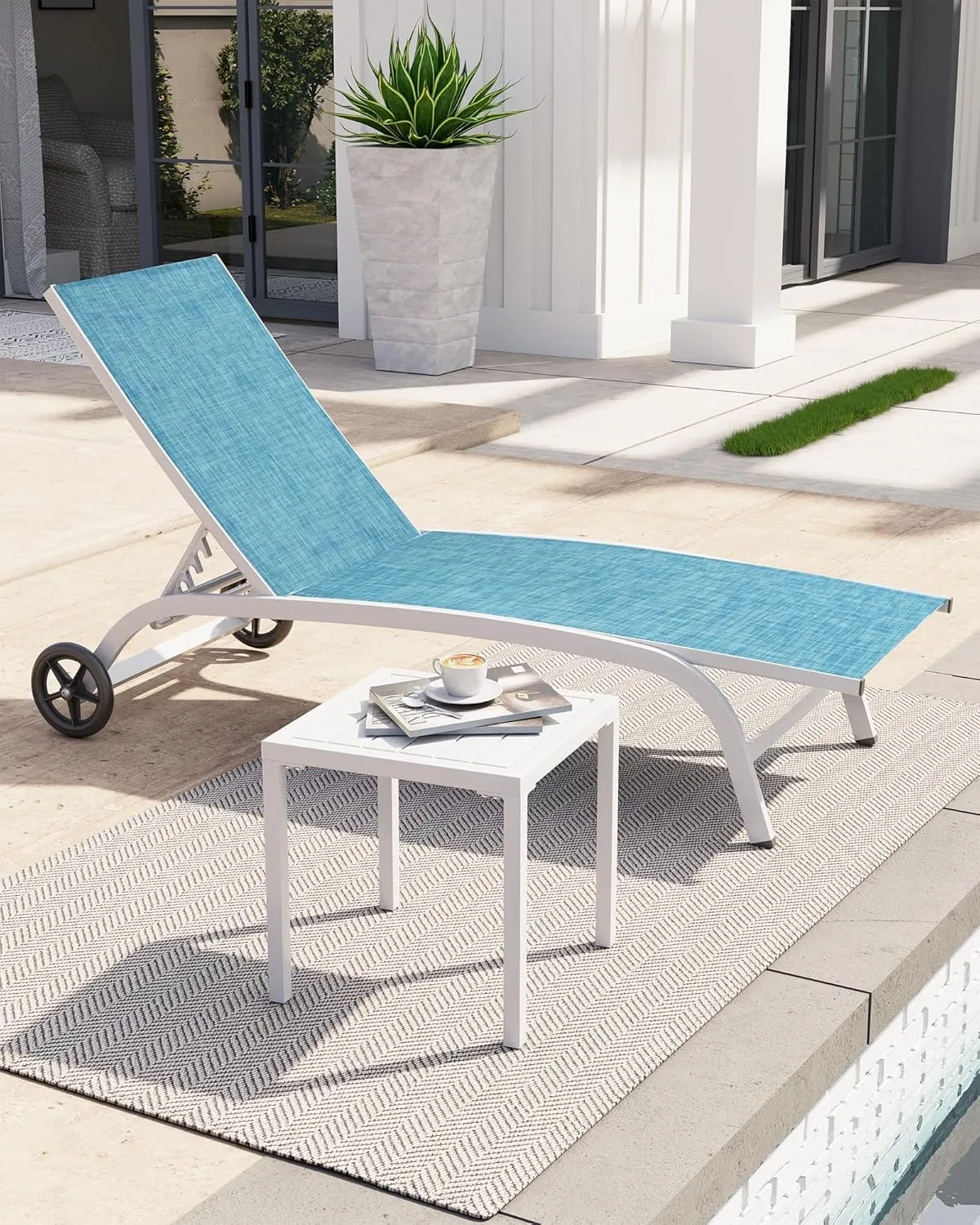 Crestlive Products Aluminum Outdoor Side Table, Pool Lounge Chair Side Table, Weather Resistant Small Square Coffee End Table for Patio, Yard, Garden, Porch, Deck, Indoor, Outdoor (White)