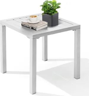 Crestlive Products Aluminum Outdoor Side Table, Pool Lounge Chair Side Table, Weather Resistant Small Square Coffee End Table for Patio, Yard, Garden, Porch, Deck, Indoor, Outdoor (White)
