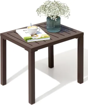 Crestlive Products Outdoor Side Table,Aluminum Rectangular Side/End Table, Small Patio Coffee Bistro Table for Outdoor Indoor (Brown)