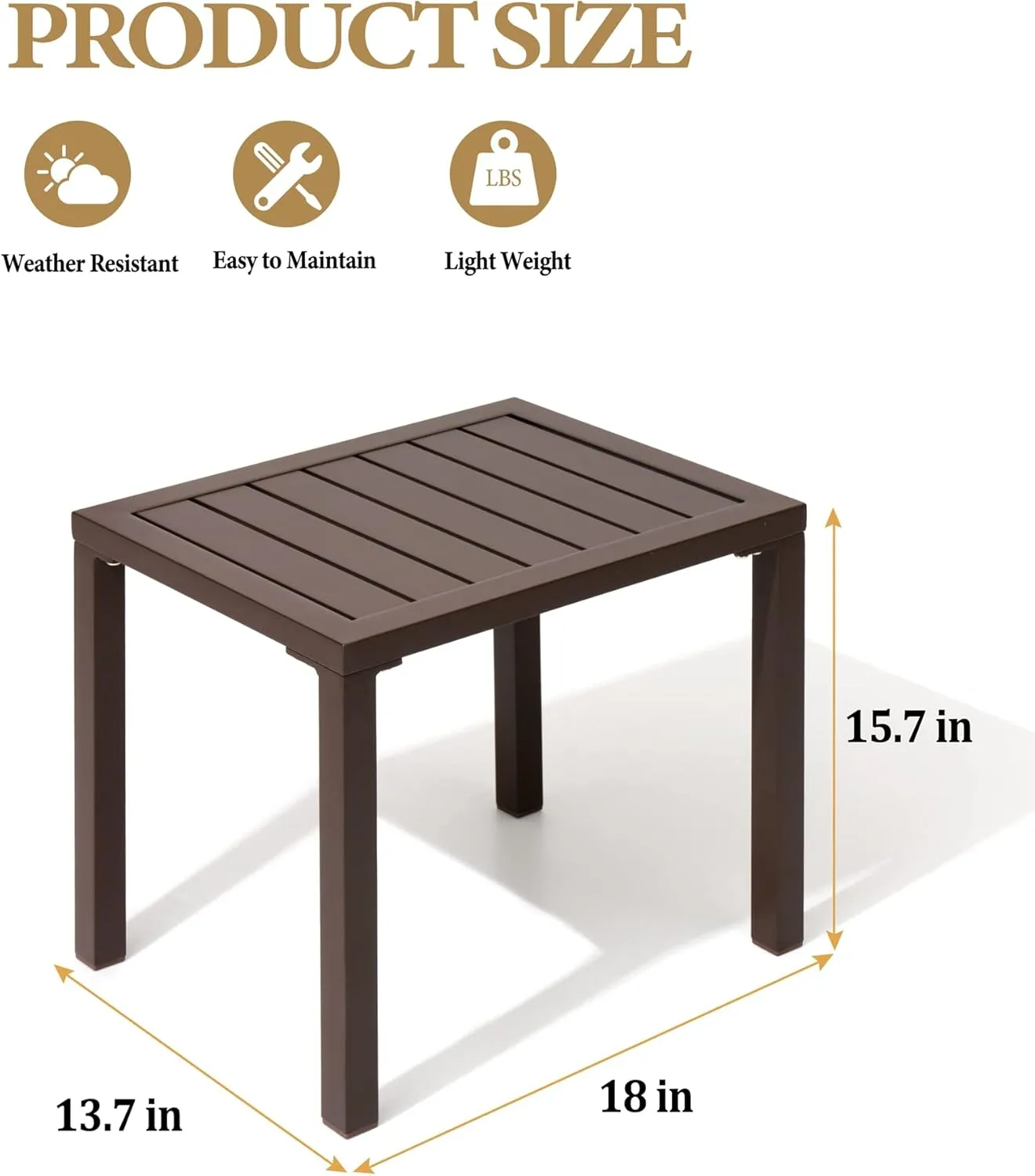 Crestlive Products Outdoor Side Table,Aluminum Rectangular Side/End Table, Small Patio Coffee Bistro Table for Outdoor Indoor (Brown)