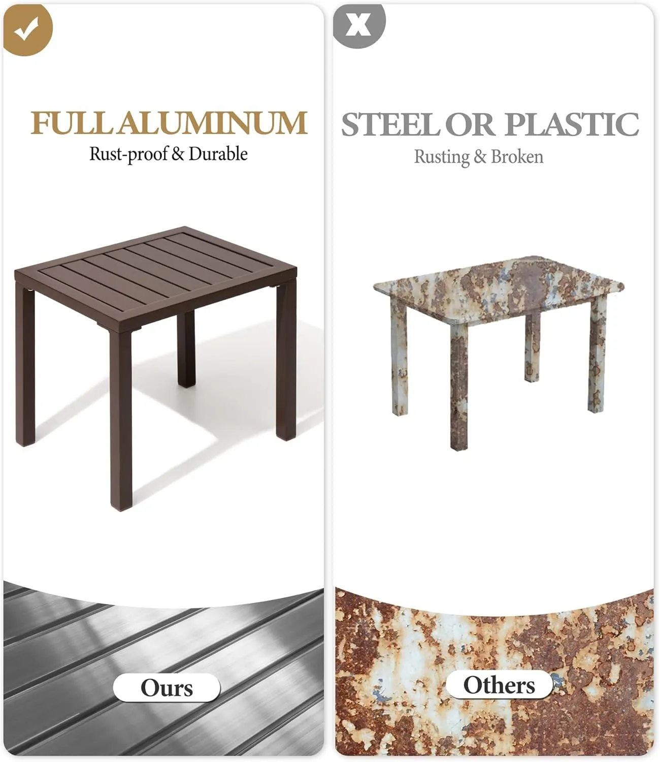 Crestlive Products Outdoor Side Table,Aluminum Rectangular Side/End Table, Small Patio Coffee Bistro Table for Outdoor Indoor (Brown)