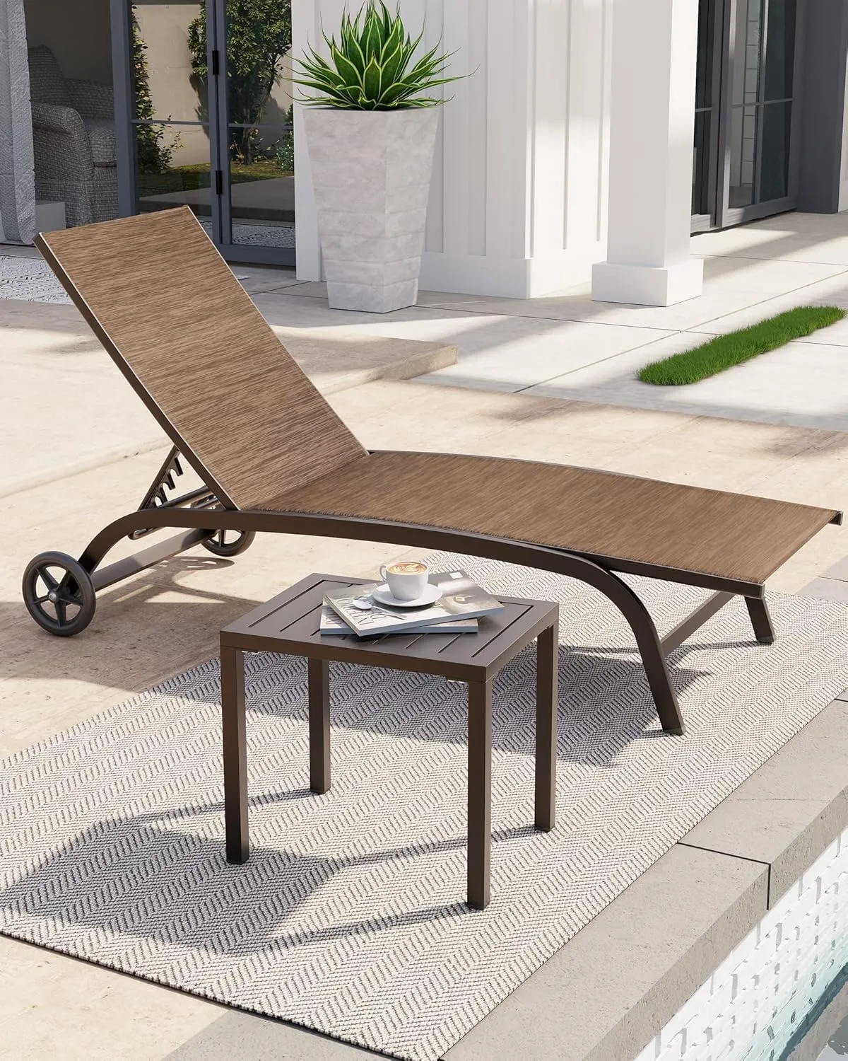 Crestlive Products Outdoor Side Table,Aluminum Rectangular Side/End Table, Small Patio Coffee Bistro Table for Outdoor Indoor (Brown)