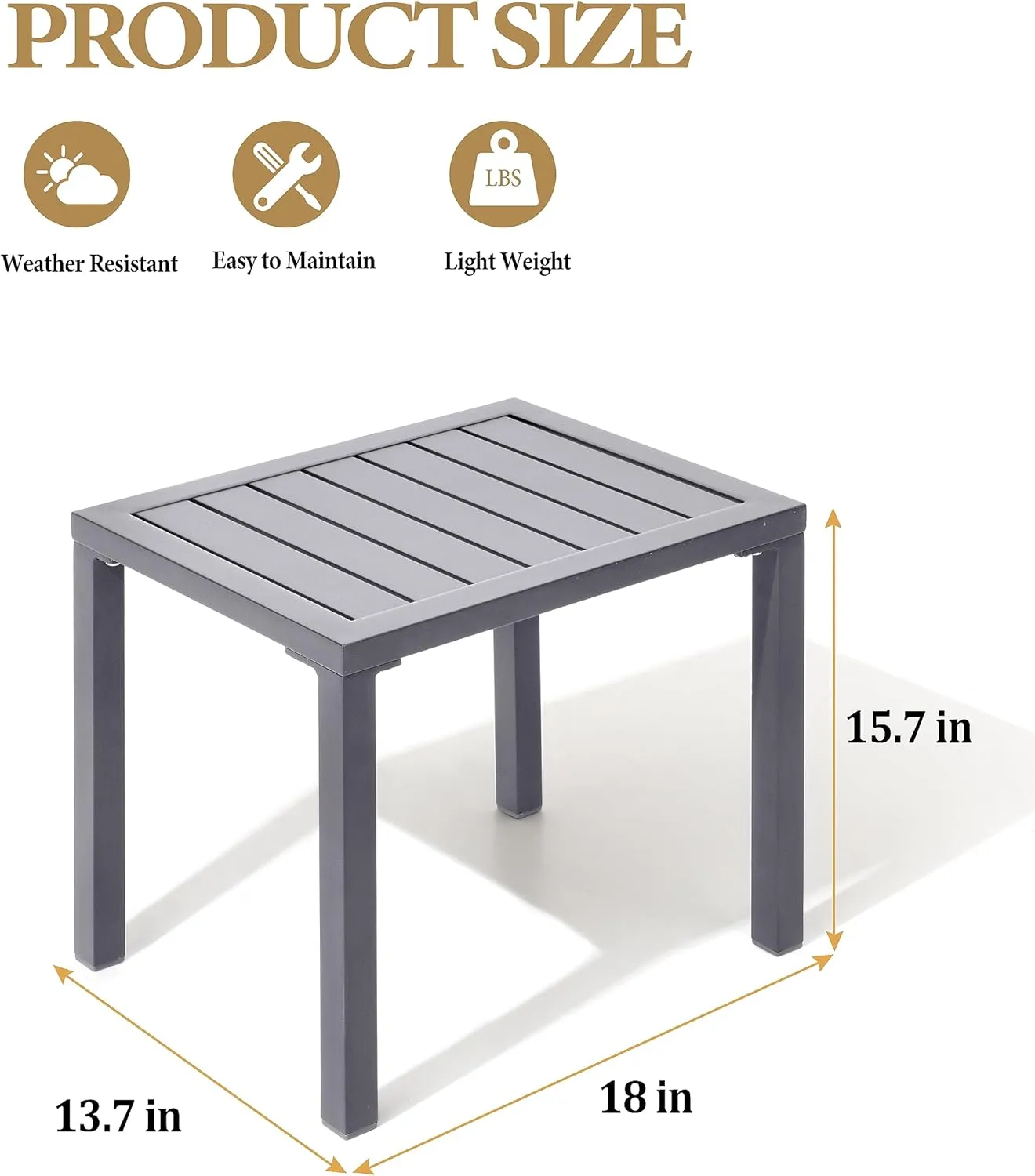 Crestlive Products Outdoor Side Table,Aluminum Rectangular Side/End Table, Small Patio Coffee Bistro Table for Outdoor Indoor