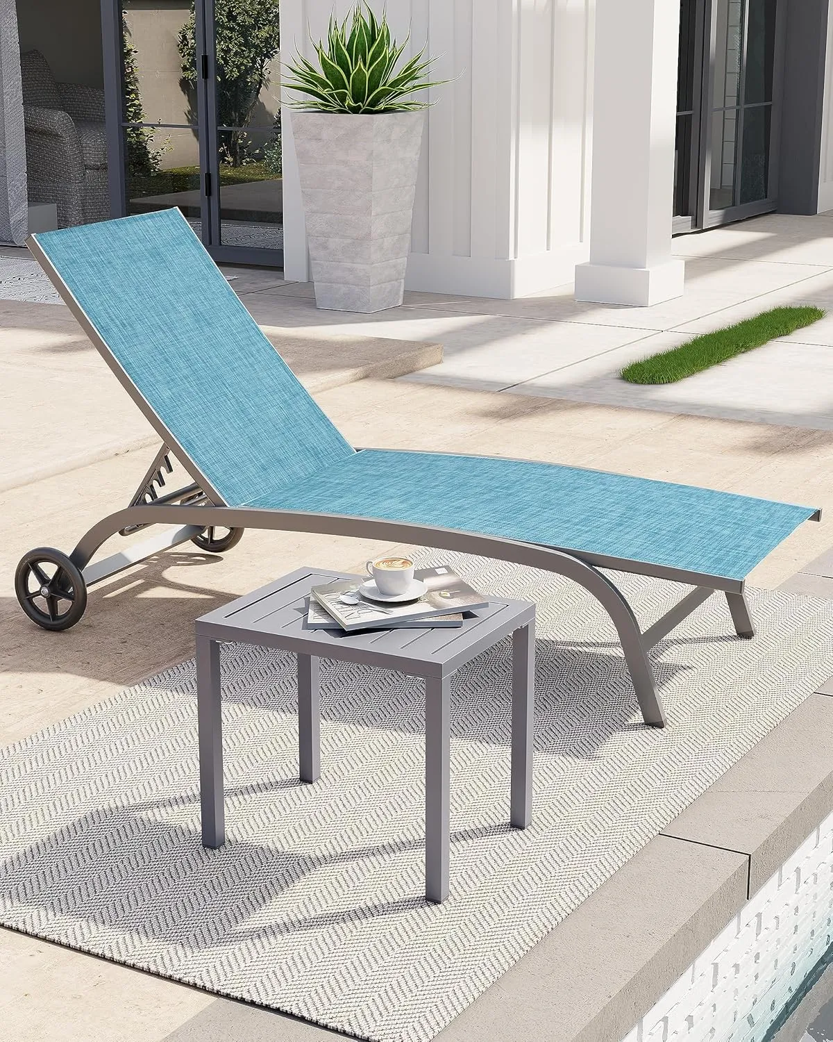 Crestlive Products Outdoor Side Table,Aluminum Rectangular Side/End Table, Small Patio Coffee Bistro Table for Outdoor Indoor