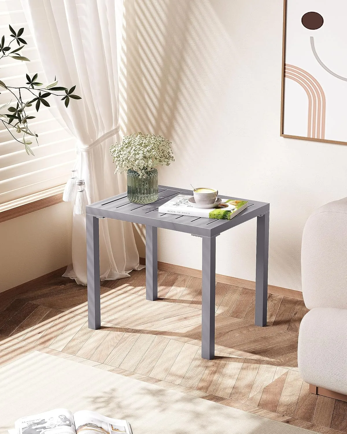 Crestlive Products Outdoor Side Table,Aluminum Rectangular Side/End Table, Small Patio Coffee Bistro Table for Outdoor Indoor
