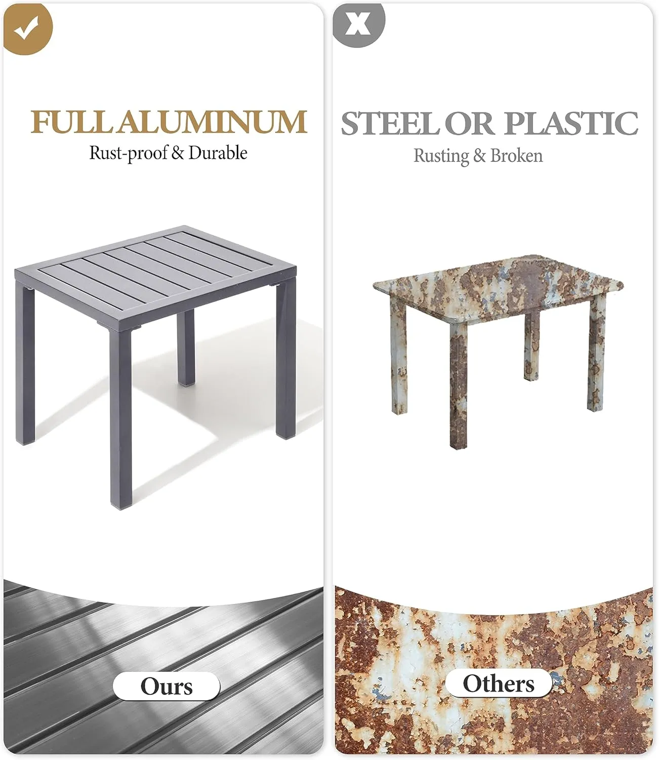 Crestlive Products Outdoor Side Table,Aluminum Rectangular Side/End Table, Small Patio Coffee Bistro Table for Outdoor Indoor