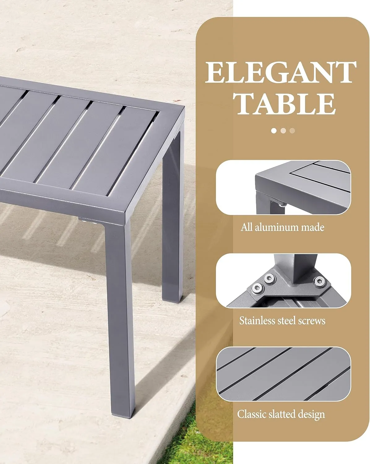 Crestlive Products Outdoor Side Table,Aluminum Rectangular Side/End Table, Small Patio Coffee Bistro Table for Outdoor Indoor