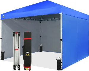 CROWN SHADES 10X10 Comercial Instant Canopy Pop Up Tent with Center Lock (10x10 with 4 Sidewalls, Blue)