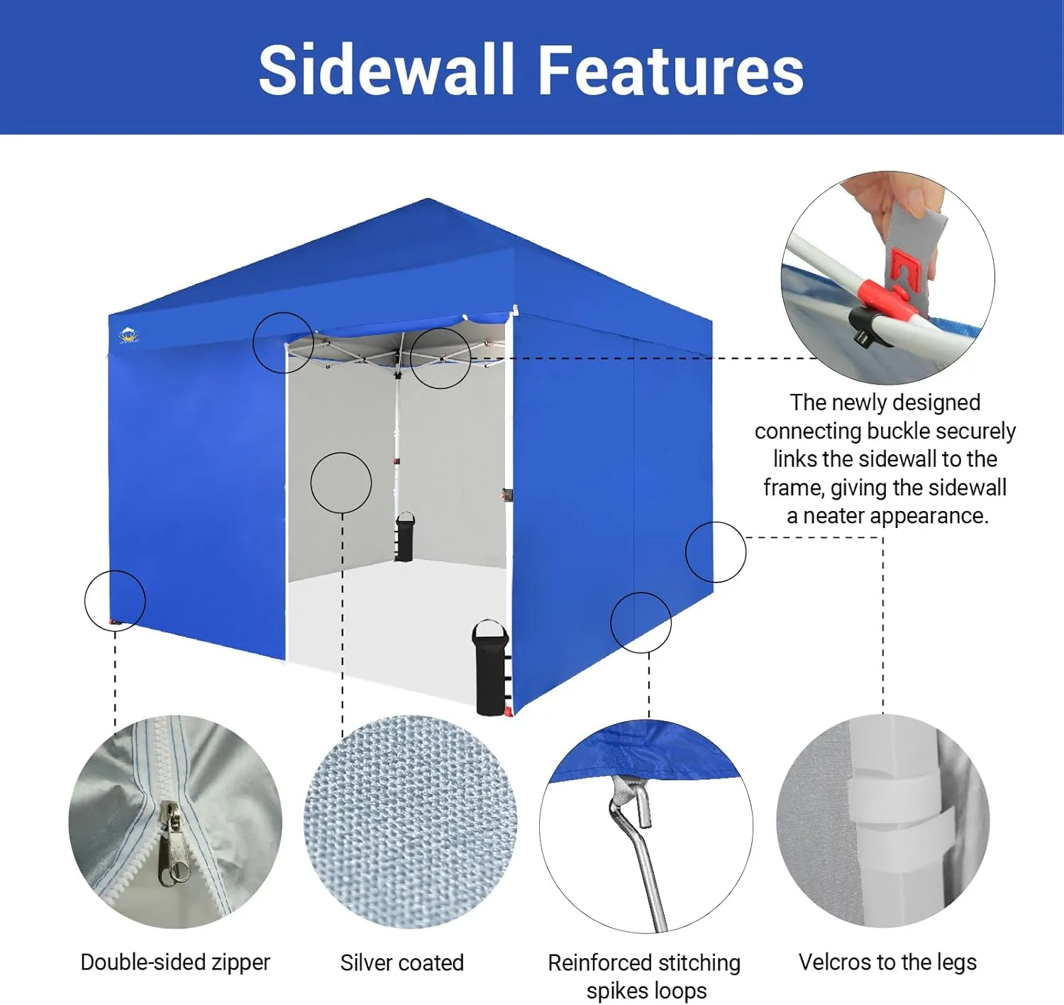 CROWN SHADES 10X10 Comercial Instant Canopy Pop Up Tent with Center Lock (10x10 with 4 Sidewalls, Blue)
