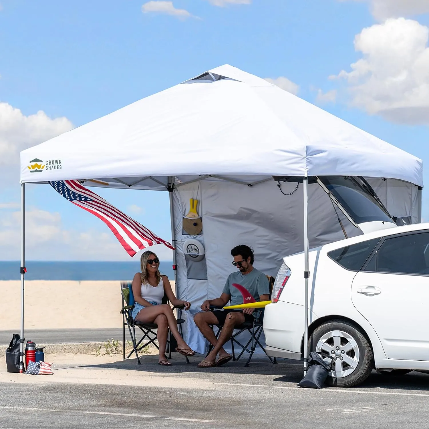 CROWN SHADES Canopy Tent 10x10 Pop Up Canopy Outdoor Shade with Pockets Sidewall, Easy Up Sun Shelter with One Person Set Up Center Lock, Portable Instant Camping Beach Canopy Tents, White