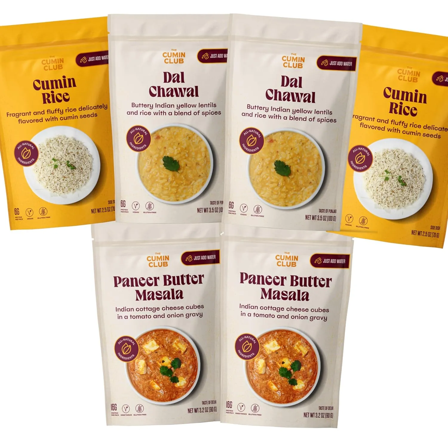 Cumin Club Camping Indian Meals Kit - Authentic Flavors for Outdoor Adventures - Effortless Cooking with Natural Ingredients -Ready to Eat & Easy Prep (Pack of 6)