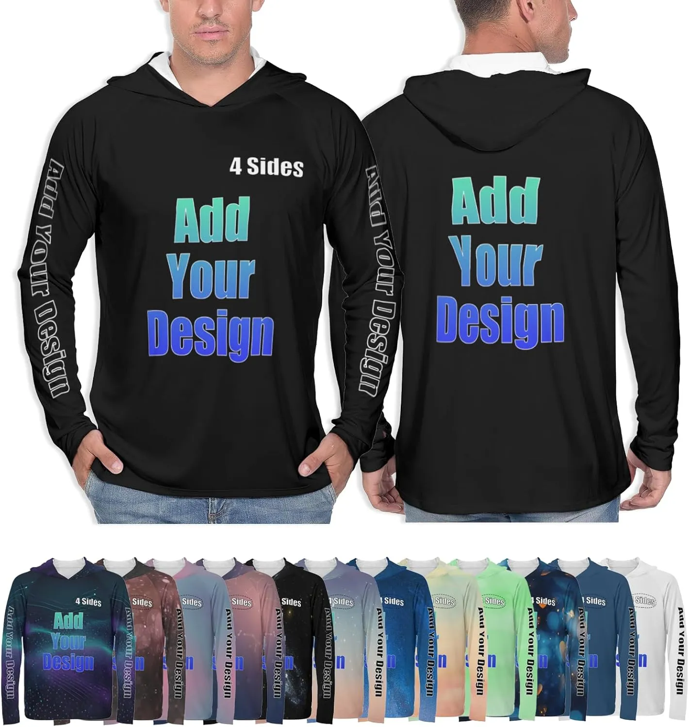 Custom Men's Sun Protection Hoodie Outdoor - Personalized UPF 50  Long Sleeve Shirt for Hiking, Fishing, Swimming