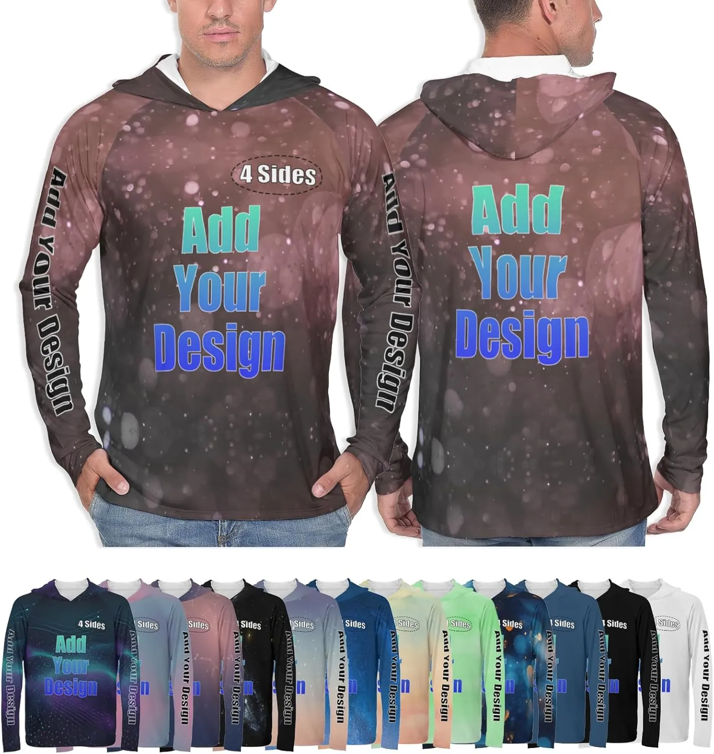 Custom Men's Sun Protection Hoodie Outdoor - Personalized UPF 50  Long Sleeve Shirt for Hiking, Fishing, Swimming