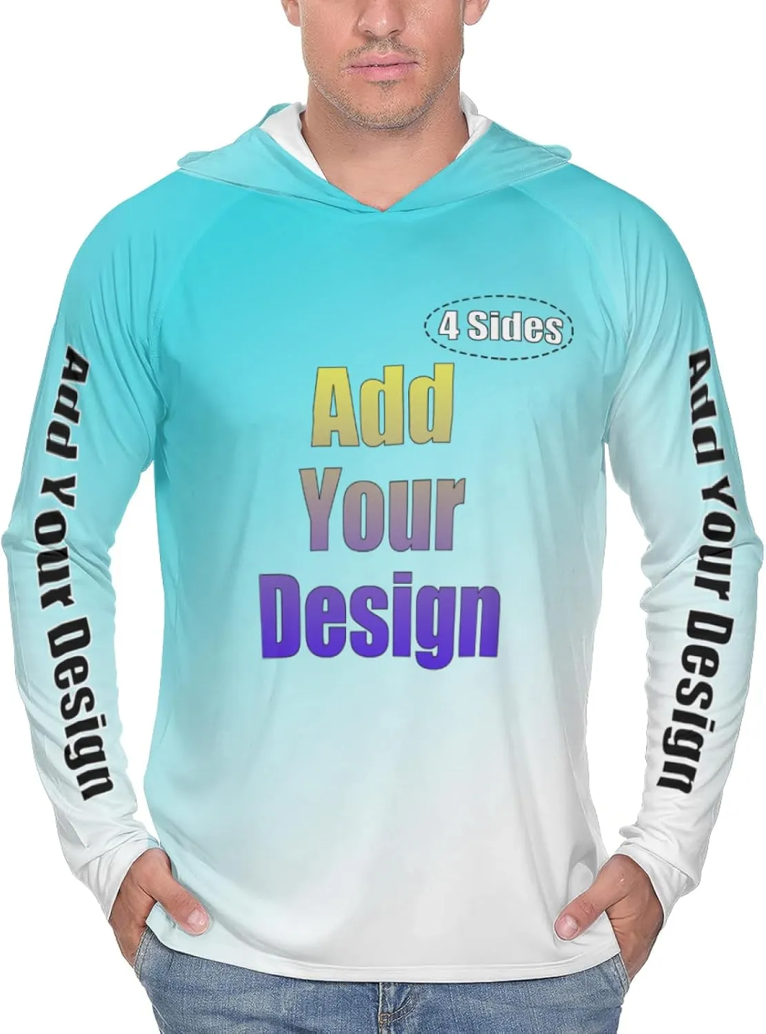 Custom Men's Sun Protection Hoodie - Personalized UPF 50  Outdoor Long Sleeve Shirt for Hiking, Fishing & Swimming