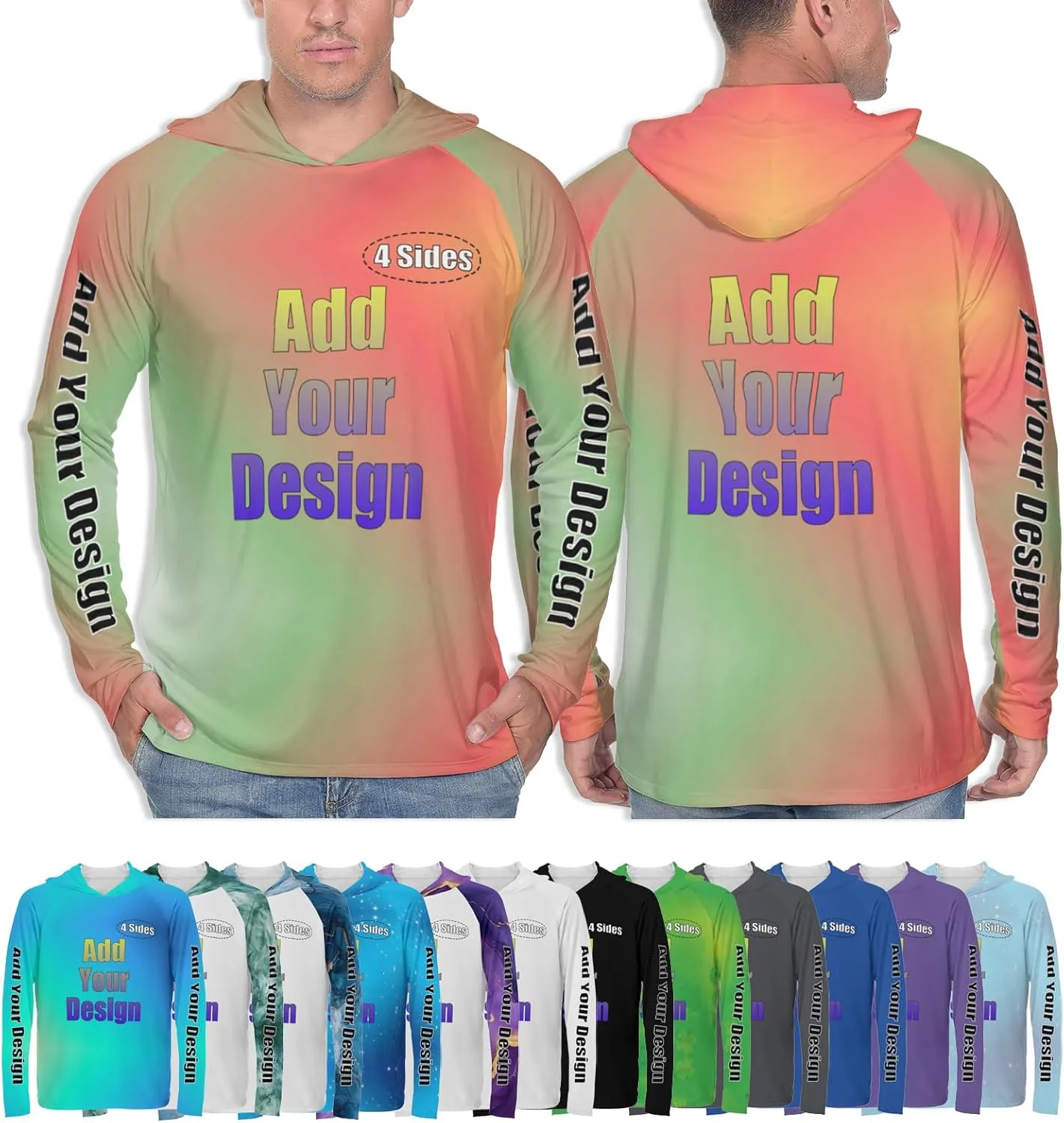 Custom Men's Sun Protection Hoodie - Personalized UPF 50  Outdoor Long Sleeve Shirt for Hiking, Fishing & Swimming