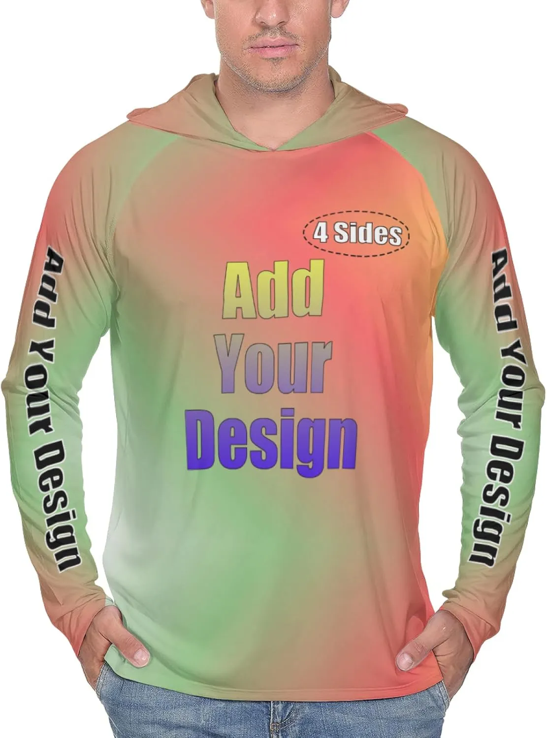 Custom Men's Sun Protection Hoodie - Personalized UPF 50  Outdoor Long Sleeve Shirt for Hiking, Fishing & Swimming