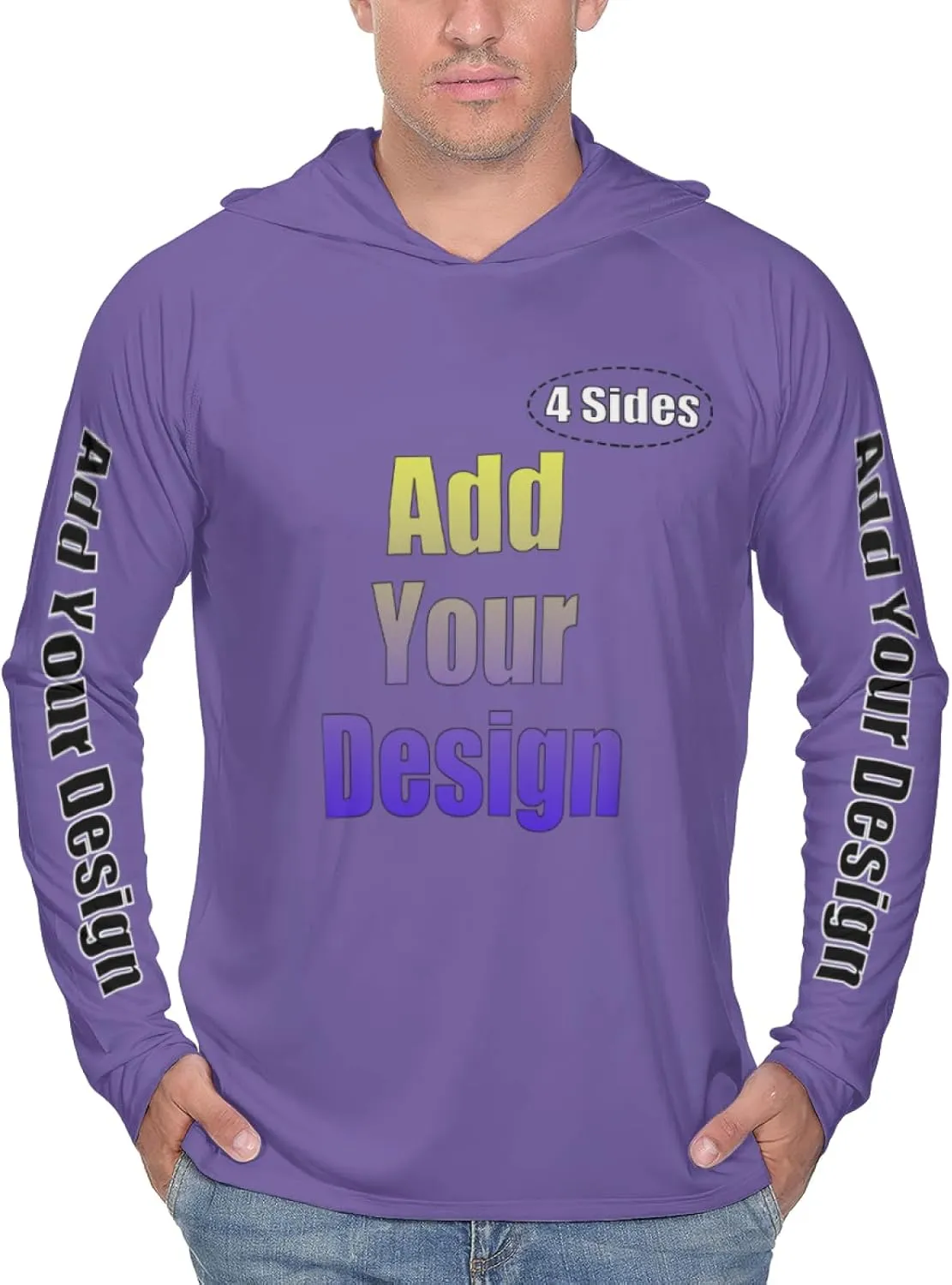 Custom Men's Sun Protection Hoodie - Personalized UPF 50  Outdoor Long Sleeve Shirt for Hiking, Fishing & Swimming