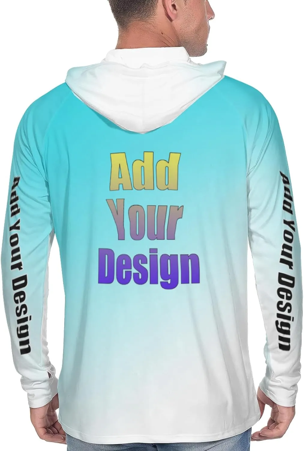 Custom Men's Sun Protection Hoodie - Personalized UPF 50  Outdoor Long Sleeve Shirt for Hiking, Fishing & Swimming