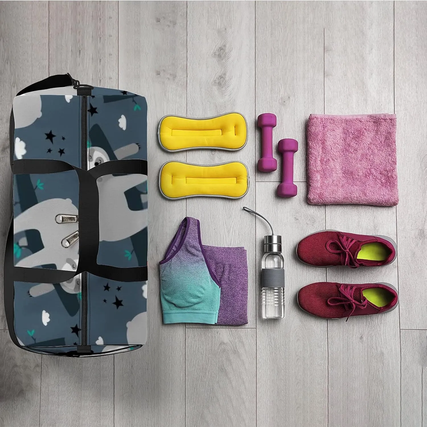 Cute Cartoon Kawaii Animals Sloth Sports Bag Tote Bag Waterproof Gym Bag with Shoulder Strap Zipper 2 Side Pockets for Men and Women, Travel and Storage Shoulder Bag.