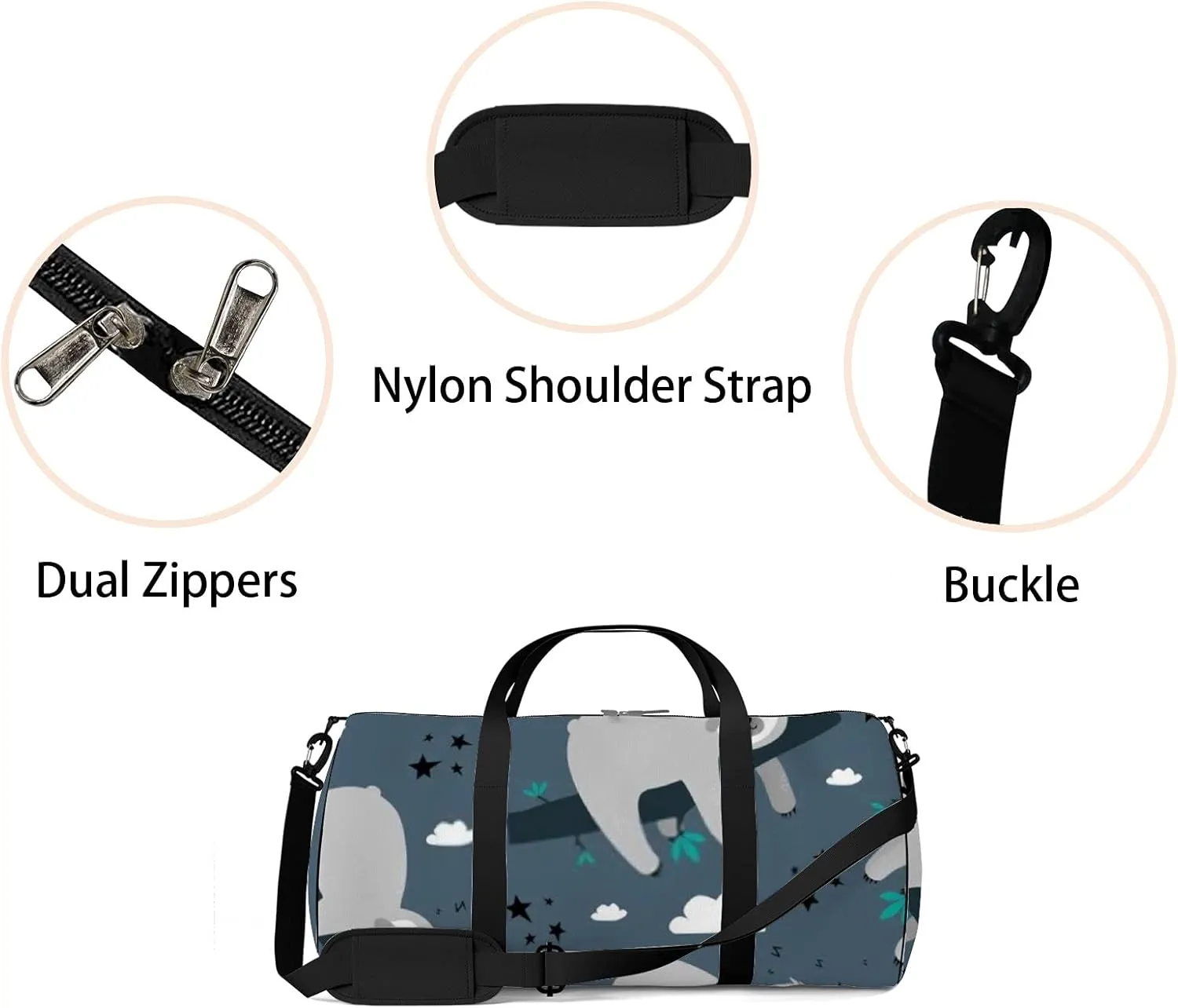 Cute Cartoon Kawaii Animals Sloth Sports Bag Tote Bag Waterproof Gym Bag with Shoulder Strap Zipper 2 Side Pockets for Men and Women, Travel and Storage Shoulder Bag.