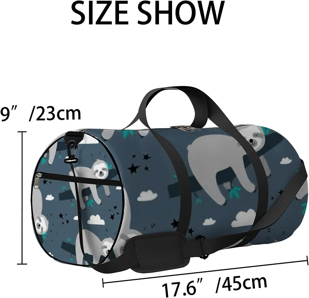 Cute Cartoon Kawaii Animals Sloth Sports Bag Tote Bag Waterproof Gym Bag with Shoulder Strap Zipper 2 Side Pockets for Men and Women, Travel and Storage Shoulder Bag.