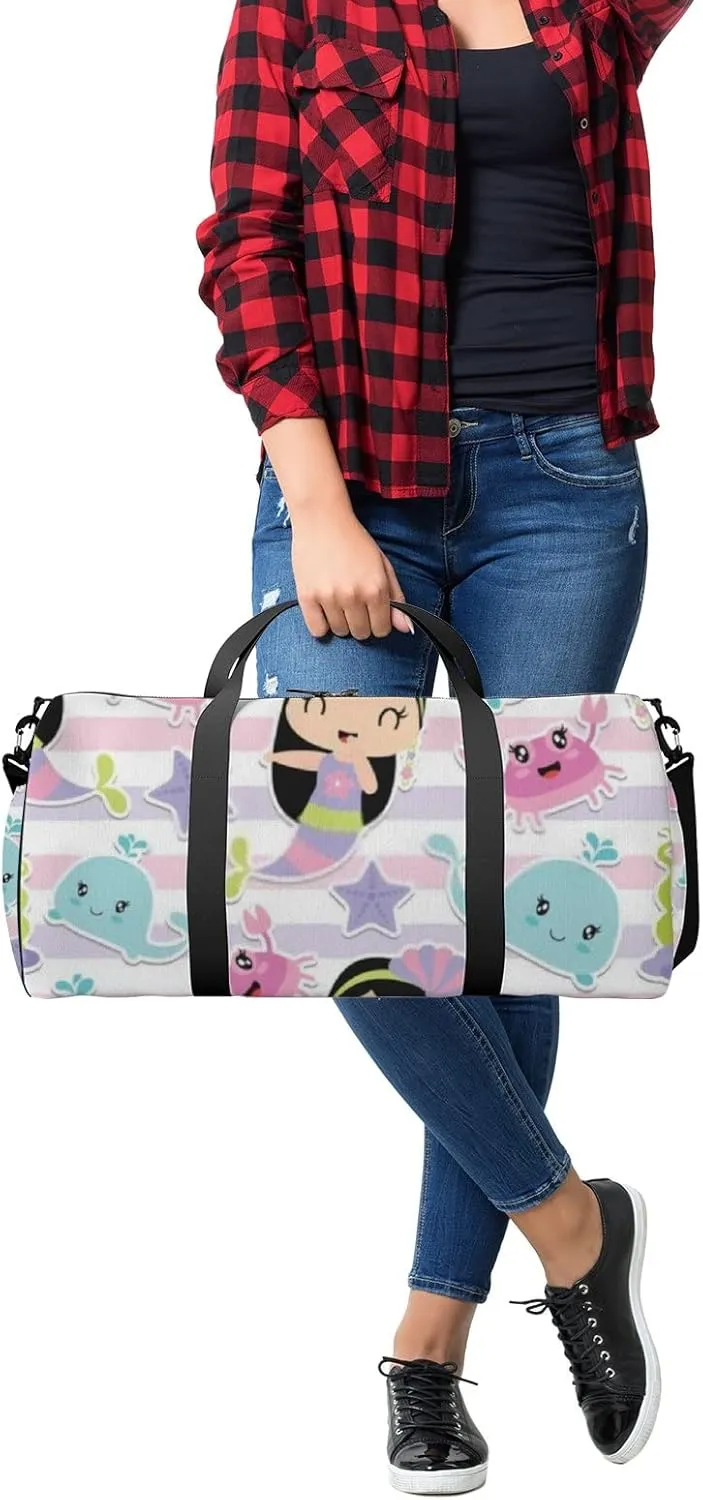 Cute Rainbow Mermaid Girl Shark Sports Bag Tote Bag Waterproof Gym Bag with Shoulder Strap Zipper 2 Side Pockets for Men and Women, Travel and Storage Shoulder Bag.