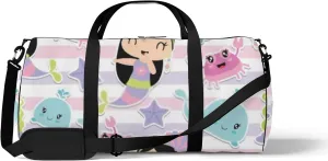 Cute Rainbow Mermaid Girl Shark Sports Bag Tote Bag Waterproof Gym Bag with Shoulder Strap Zipper 2 Side Pockets for Men and Women, Travel and Storage Shoulder Bag.