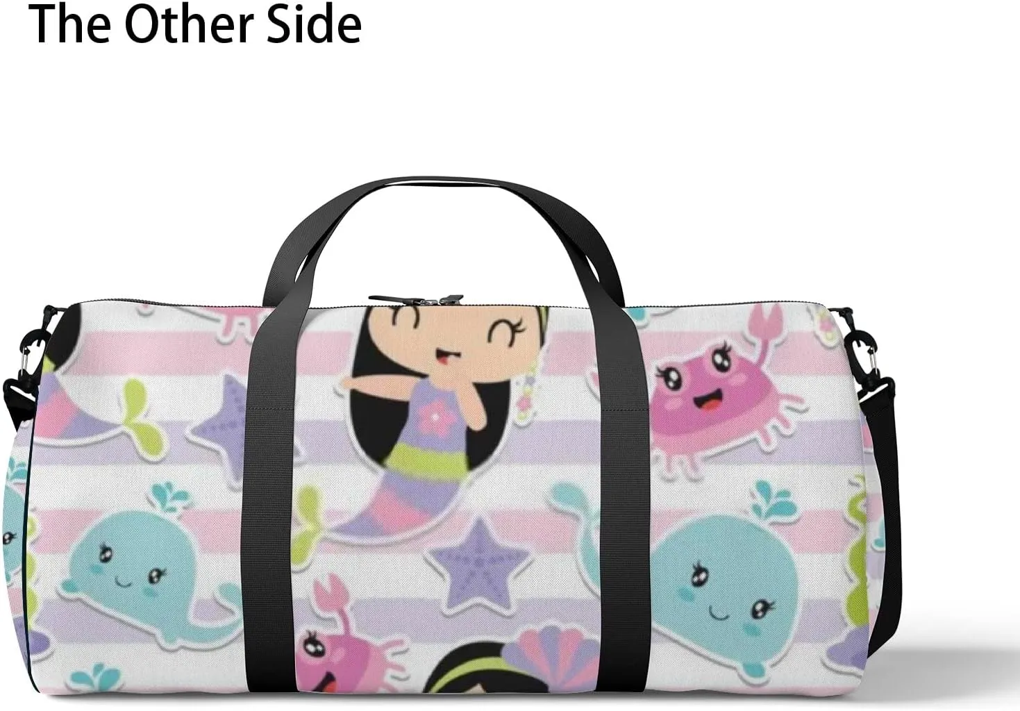 Cute Rainbow Mermaid Girl Shark Sports Bag Tote Bag Waterproof Gym Bag with Shoulder Strap Zipper 2 Side Pockets for Men and Women, Travel and Storage Shoulder Bag.