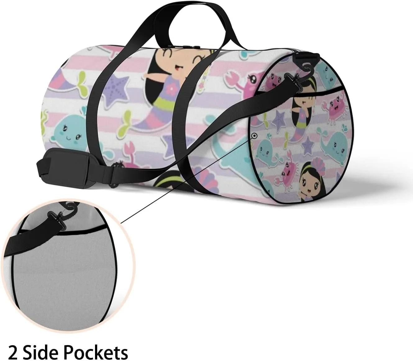 Cute Rainbow Mermaid Girl Shark Sports Bag Tote Bag Waterproof Gym Bag with Shoulder Strap Zipper 2 Side Pockets for Men and Women, Travel and Storage Shoulder Bag.