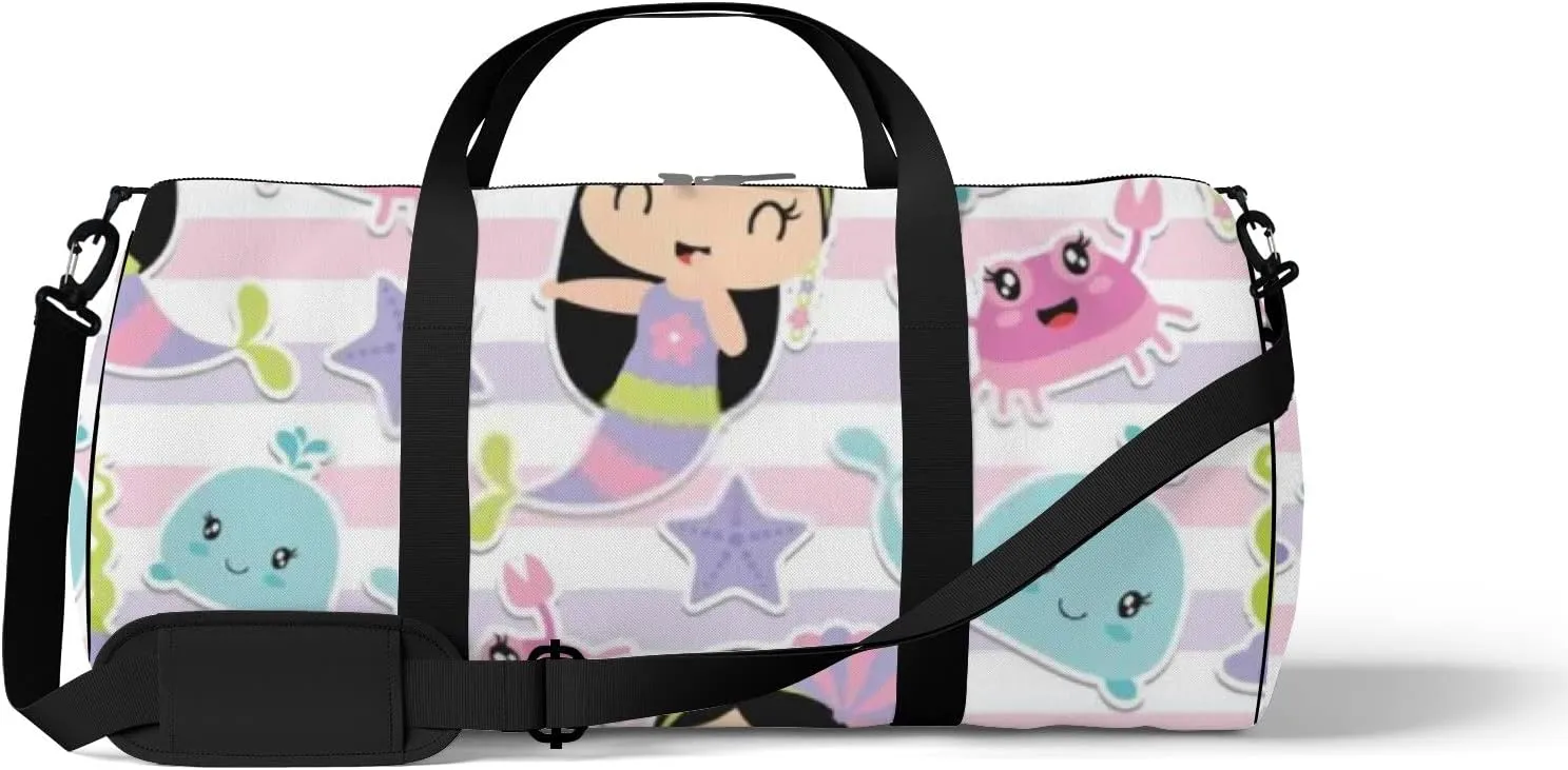 Cute Rainbow Mermaid Girl Shark Sports Bag Tote Bag Waterproof Gym Bag with Shoulder Strap Zipper 2 Side Pockets for Men and Women, Travel and Storage Shoulder Bag.