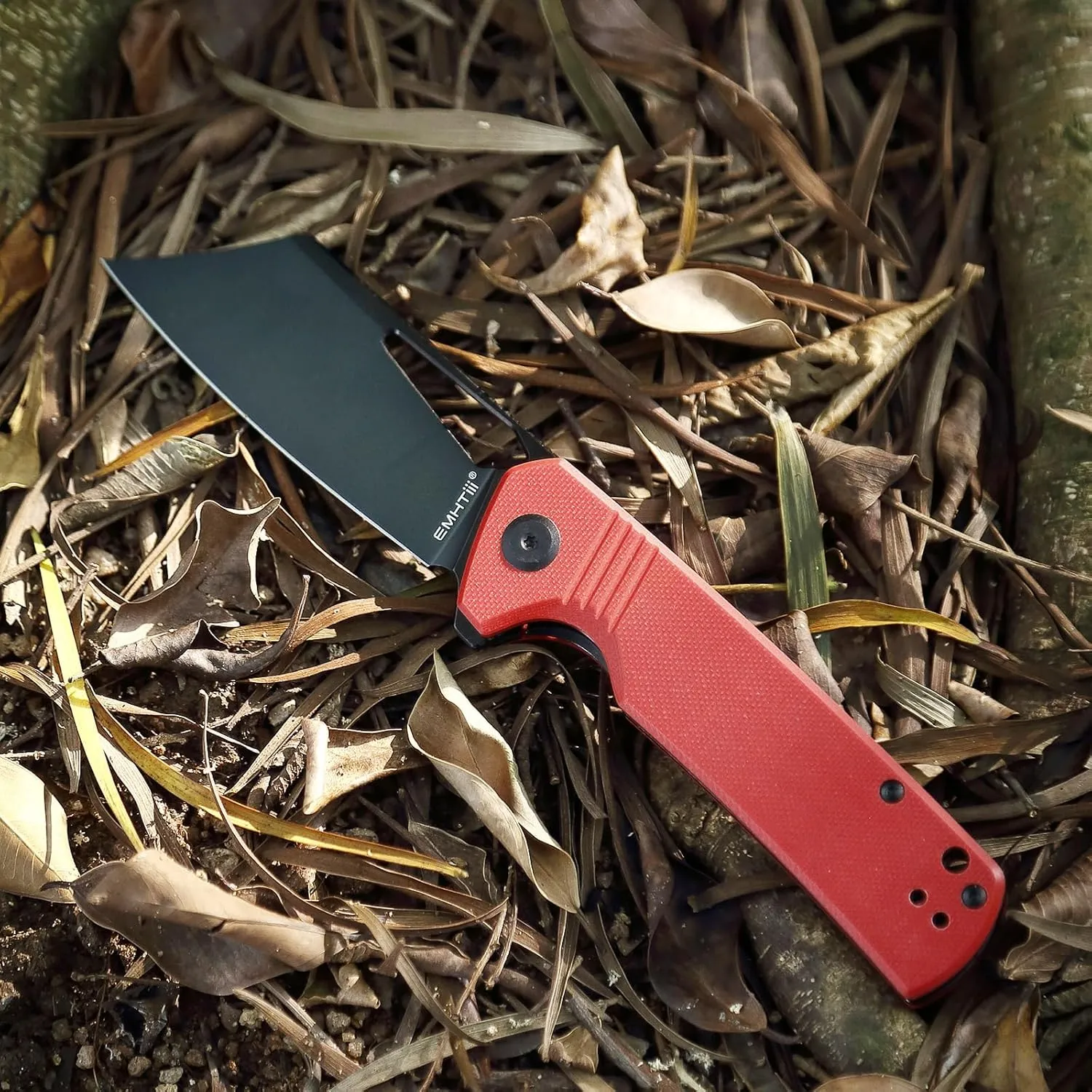 D2 Steel Pocket Folding Knife Cleaver - 3.54" Black Blade G10 Handle with Reversible Clip, Liner Lock, Camping EDC Flipper Knives for Men & Women, Red