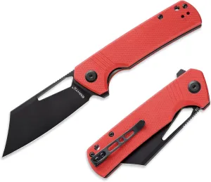 D2 Steel Pocket Folding Knife Cleaver - 3.54" Black Blade G10 Handle with Reversible Clip, Liner Lock, Camping EDC Flipper Knives for Men & Women, Red