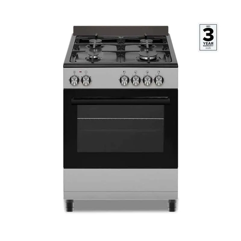 Defy 4 Burners 60cm Stainless Steel With Black Glass Gas Stove DGS602