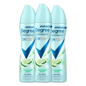 Degree Antiperspirant Deodorant Cucumber Burst 3 count Dry Spray 72-Hour Sweat & Odor Protection Deodorant Spray For Women With Body Heat Activated Technology​ 3.8 oz