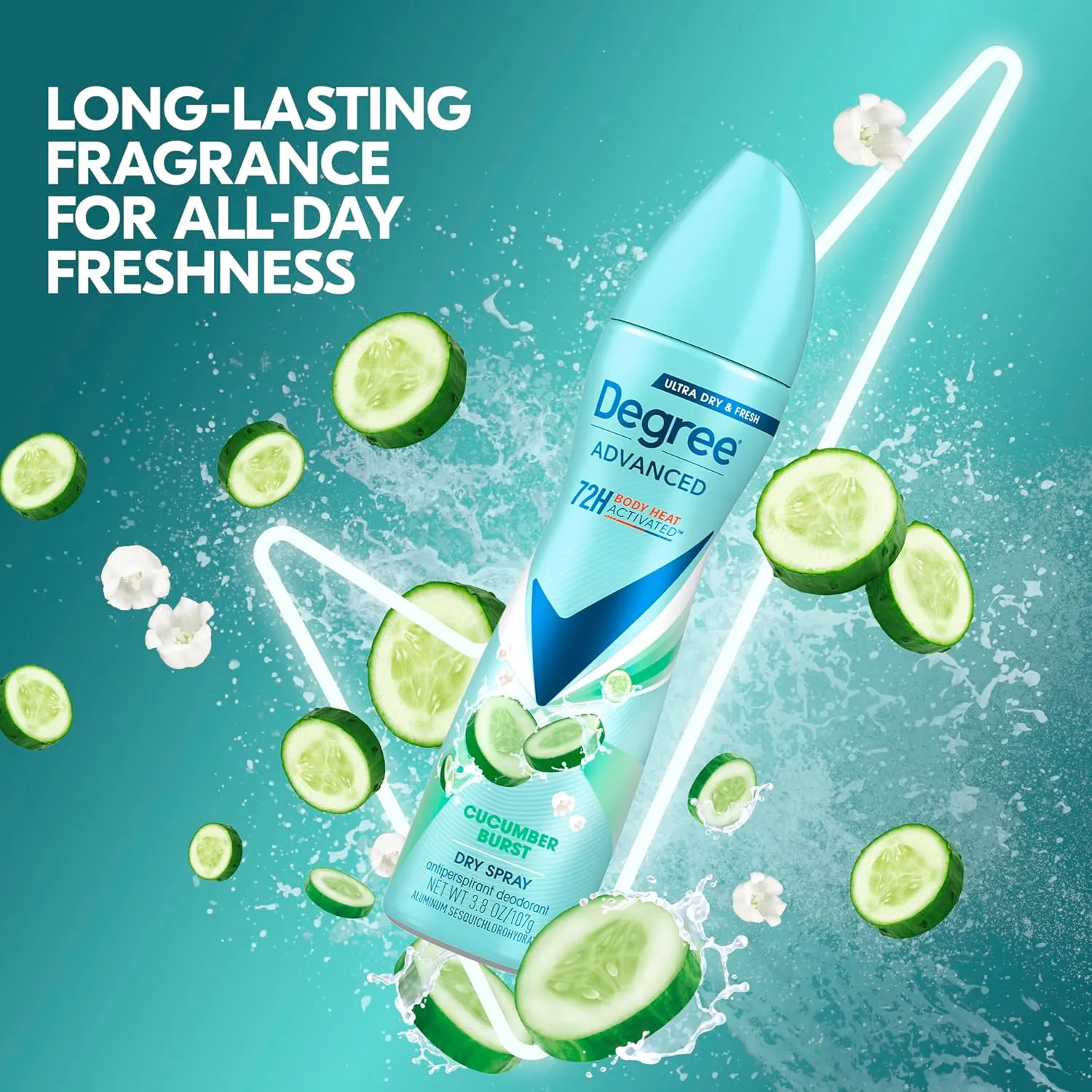 Degree Antiperspirant Deodorant Cucumber Burst 3 count Dry Spray 72-Hour Sweat & Odor Protection Deodorant Spray For Women With Body Heat Activated Technology​ 3.8 oz