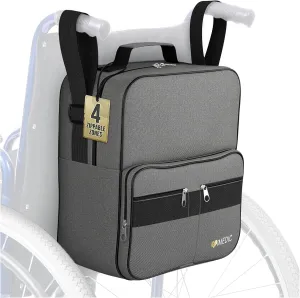 Deluxe Wheelchair Bag – Storage Backpack for Adults – Hangs Securely on Wheelchair Back – Organiser for Mobility & Electric Wheelchairs – Grey