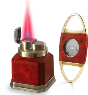 Desktop Torch Lighter Set Quad 4 Jet Flame Adjustable Refillable Butane Tabletop Lighters Windproof Butane Torch Lighter Gift Set(Gas Not Included)
